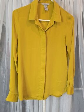 #229 H&M Mustard Yellow Lightweight Button-Down Shirt